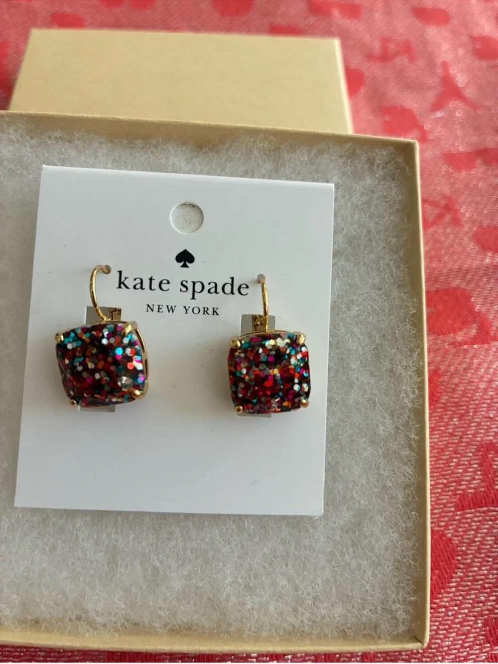 kate spade New York Gold-Tone Multicolor Glitter Square Drop Earrings